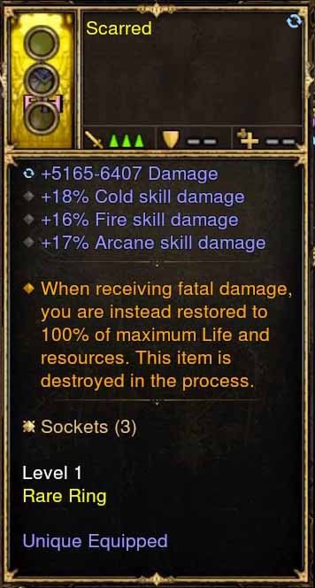 Level 1 Diablo 3 Immortal Modded Ring +Cold, Fire, Arcane Skill Damage (Unsocketed) Scarred - Diablo 3 Mods Store - Seasonal and non-seasonal - Modded Items and Gear for PlayStation 4, PlayStation 5, Nintendo Switch, and Xbox One