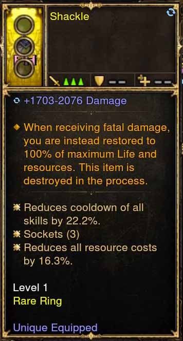 Level 1 Diablo 3 Immortal Modded Ring +22.2% CDR, +16% RR (Unsocketed) Shackle Diablo 3 Mods ROS Seasonal and Non Seasonal Save Mod - Modded Items and Gear - Hacks - Cheats - Trainers for Playstation 4 - Playstation 5 - Nintendo Switch - Xbox One