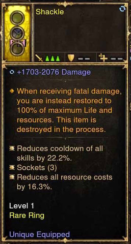 Level 1 Immortal Modded Ring +22.2% CDR, +16% RR (Unsocketed) Shackle-Diablo 3 Mods - Playstation 4, Xbox One, Nintendo Switch