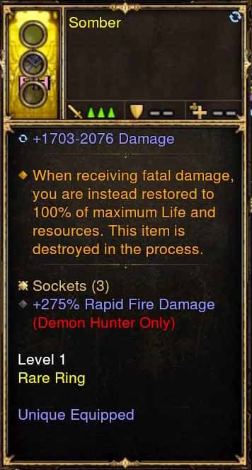 Level 1 Diablo 3 Immortal Modded Ring Rapid Fire Damage (Unsocketed) Somber - Diablo 3 Mods Store - Seasonal and non-seasonal - Modded Items and Gear for PlayStation 4, PlayStation 5, Nintendo Switch, and Xbox One