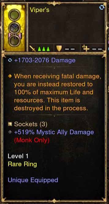 Level 1 Immortal Modded Ring +519% Mystic Ally Damage (Unsocketed) Viper's-Diablo 3 Mods - Playstation 4, Xbox One, Nintendo Switch