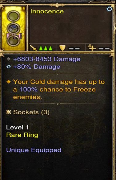 Cold Damage 100% Chance To Freeze Wizard Modded Ring (Unsocketed) Innocence - Diablo 3 Mods Store - Seasonal and non-seasonal - Modded Items and Gear for PlayStation 4, PlayStation 5, Nintendo Switch, and Xbox One