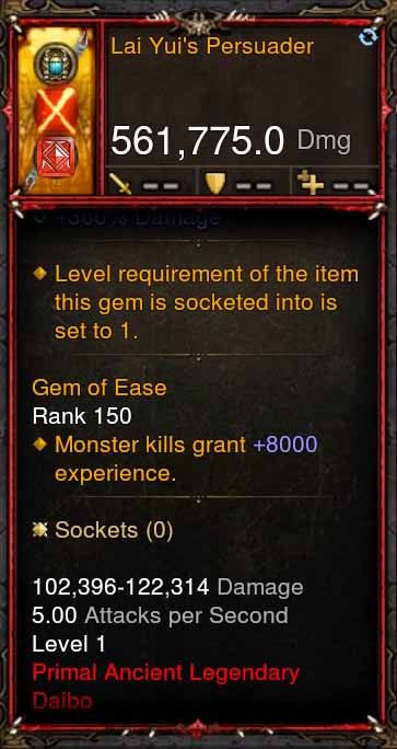[Primal Ancient] 561k Actual DPS Lai Yui's Persuader Diablo 3 Mods ROS Seasonal and Non Seasonal Save Mod - Modded Items and Gear - Hacks - Cheats - Trainers for Playstation 4 - Playstation 5 - Nintendo Switch - Xbox One