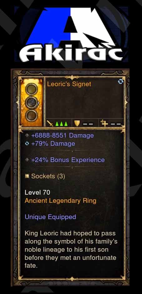 Leorics Signet (EXP) 6.8k-8.5k Damage, 79% Damage Modded Ring (Unsocketed) Diablo 3 Mods ROS Seasonal and Non Seasonal Save Mod - Modded Items and Gear - Hacks - Cheats - Trainers for Playstation 4 - Playstation 5 - Nintendo Switch - Xbox One