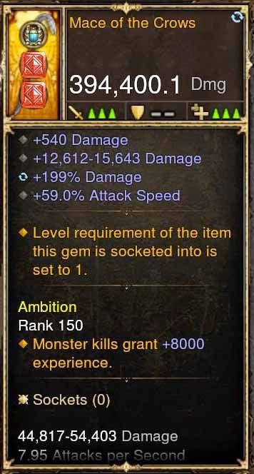 Mace of Crows 394k DPS (RARE XMOG) Modded Weapon Diablo 3 Mods ROS Seasonal and Non Seasonal Save Mod - Modded Items and Gear - Hacks - Cheats - Trainers for Playstation 4 - Playstation 5 - Nintendo Switch - Xbox One