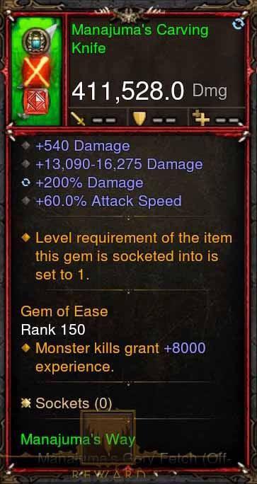 [Primal Ancient] 411k DPS Manajumas Carving Knife - Diablo 3 Mods Store - Seasonal and non-seasonal - Modded Items and Gear for PlayStation 4, PlayStation 5, Nintendo Switch, and Xbox One