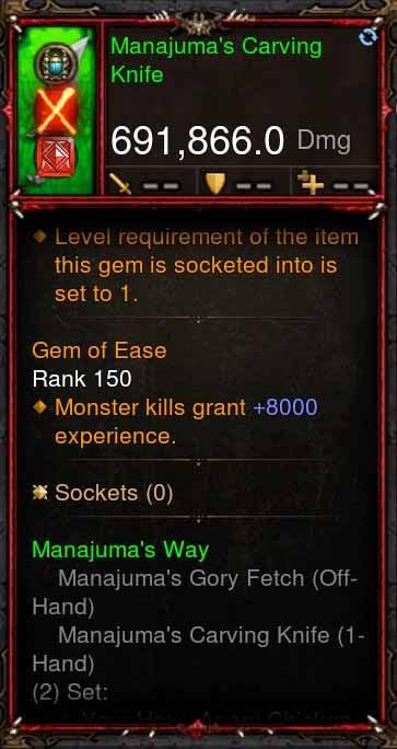 [Primal Ancient] 691k DPS Manajumas Carving Knife Diablo 3 Mods ROS Seasonal and Non Seasonal Save Mod - Modded Items and Gear - Hacks - Cheats - Trainers for Playstation 4 - Playstation 5 - Nintendo Switch - Xbox One