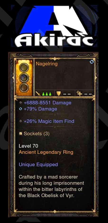 Nagelring (Magic Find) 6.8k-8.5k Damage, 79% Damage Modded Ring (Unsocketed) Diablo 3 Mods ROS Seasonal and Non Seasonal Save Mod - Modded Items and Gear - Hacks - Cheats - Trainers for Playstation 4 - Playstation 5 - Nintendo Switch - Xbox One