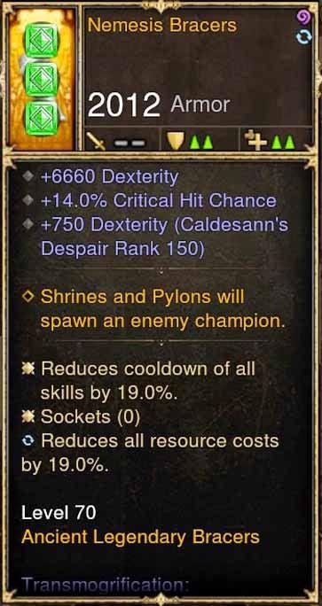 Nemesis Bracers 6.6k Dex, 14 CC, 19 CDR, 19 RR Diablo 3 Mods ROS Seasonal and Non Seasonal Save Mod - Modded Items and Gear - Hacks - Cheats - Trainers for Playstation 4 - Playstation 5 - Nintendo Switch - Xbox One