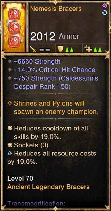 Nemesis Bracers 6.6k STR, 14 CC, 19 CDR, 19 RR Diablo 3 Mods ROS Seasonal and Non Seasonal Save Mod - Modded Items and Gear - Hacks - Cheats - Trainers for Playstation 4 - Playstation 5 - Nintendo Switch - Xbox One