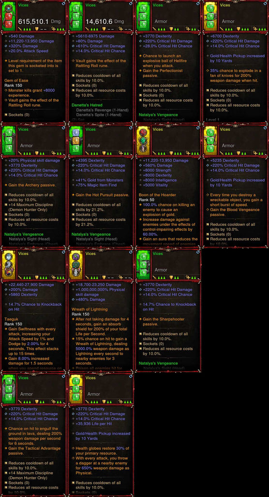 [Primal Ancient] 1-70 Natalya's Demon Hunter Set Vices for gRift 150-Diablo 3 Mods - Playstation 4, Xbox One, Nintendo Switch