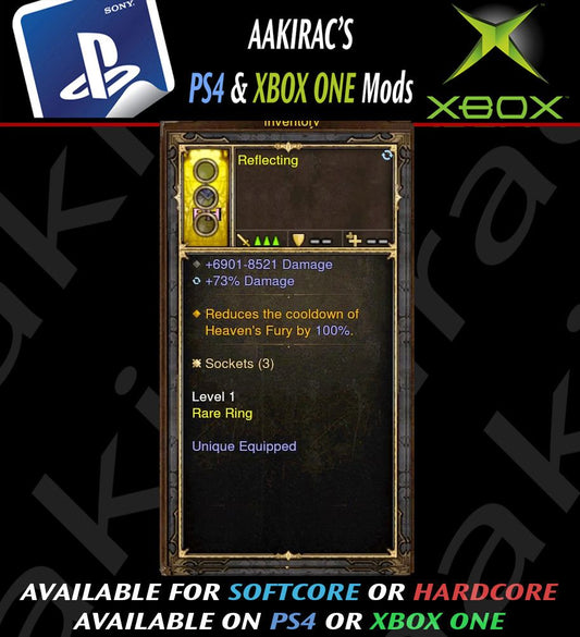 Ps4 Diablo 3 Mods Xbox One - Removes Cooldown of Heaven's Fury Crusader Modded Ring (Unsocketed) Reflecting Diablo 3 Mods ROS Seasonal and Non Seasonal Save Mod - Modded Items and Gear - Hacks - Cheats - Trainers for Playstation 4 - Playstation 5 - Nintendo Switch - Xbox One