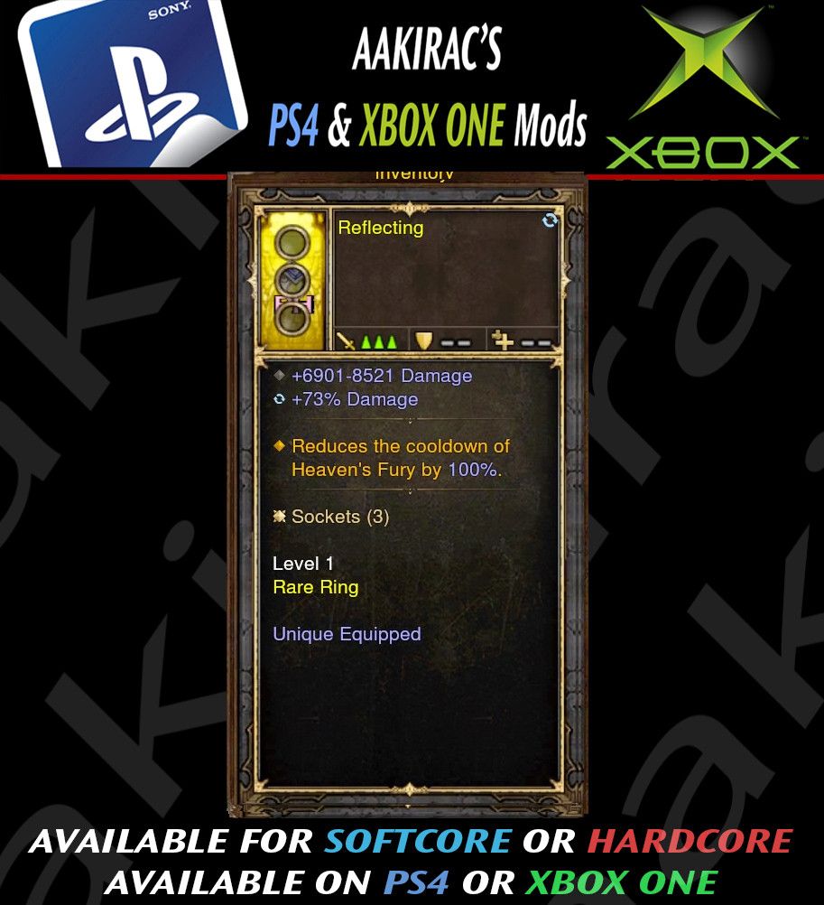 Ps4 Diablo 3 Mods Xbox One - Removes Cooldown of Heaven's Fury Crusader Modded Ring (Unsocketed) Reflecting-Diablo 3 Mods - Playstation 4, Xbox One, Nintendo Switch