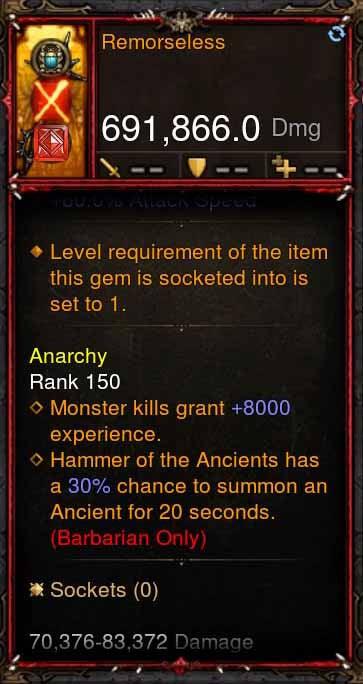 [Primal Ancient] 691k DPS Remorseless - Diablo 3 Mods Store - Seasonal and non-seasonal - Modded Items and Gear for PlayStation 4, PlayStation 5, Nintendo Switch, and Xbox One