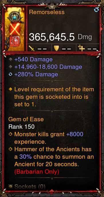 [Primal Ancient] 365k Actual DPS Remorseless-Diablo 3 Mods - Playstation 4, Xbox One, Nintendo Switch