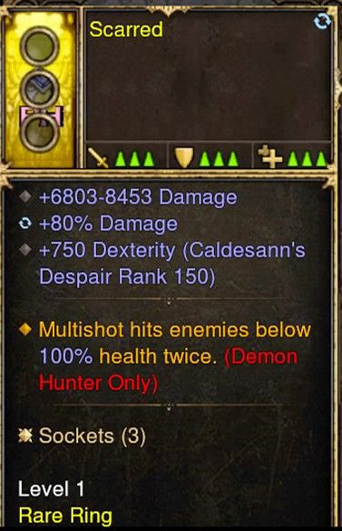 Multishot hits twice 100% Chance Demon Hunter Modded Ring (Unsocketed) Scarred-Diablo 3 Mods - Playstation 4, Xbox One, Nintendo Switch