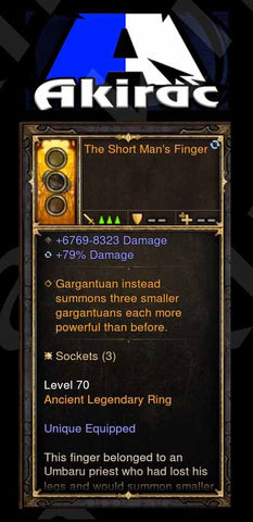 The Short Man's Finger 6.7k-8.3k Damage, 79% Damage Modded Ring (Unsocketed)-Diablo 3 Mods - Playstation 4, Xbox One, Nintendo Switch