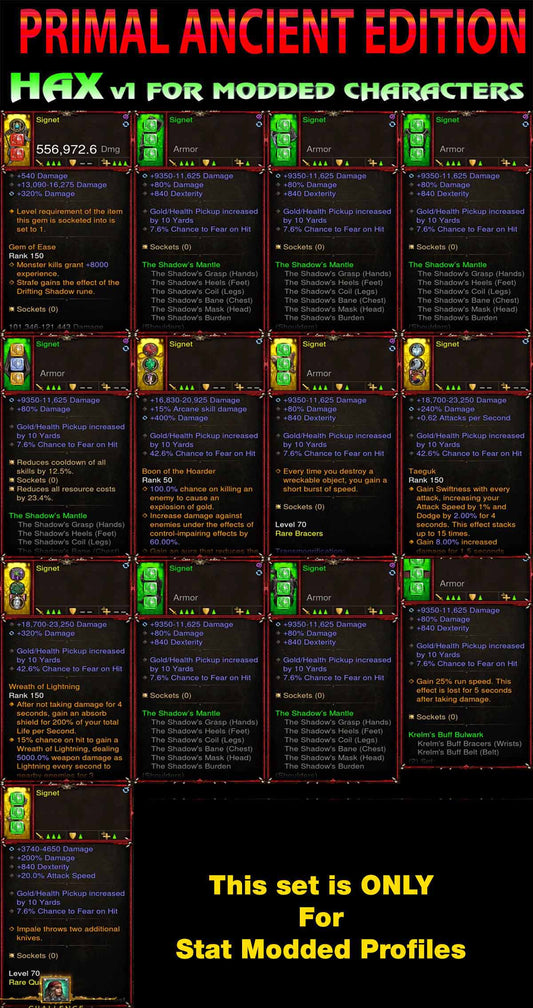[Primal Ancient] Hax v1 Strafe Speed Shadow Mantle Demon Hunter Signet Diablo 3 Mods ROS Seasonal and Non Seasonal Save Mod - Modded Items and Gear - Hacks - Cheats - Trainers for Playstation 4 - Playstation 5 - Nintendo Switch - Xbox One