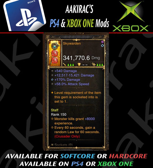 Sky Warden 341k Sword Modded Weapon Diablo 3 Mods ROS Seasonal and Non Seasonal Save Mod - Modded Items and Gear - Hacks - Cheats - Trainers for Playstation 4 - Playstation 5 - Nintendo Switch - Xbox One