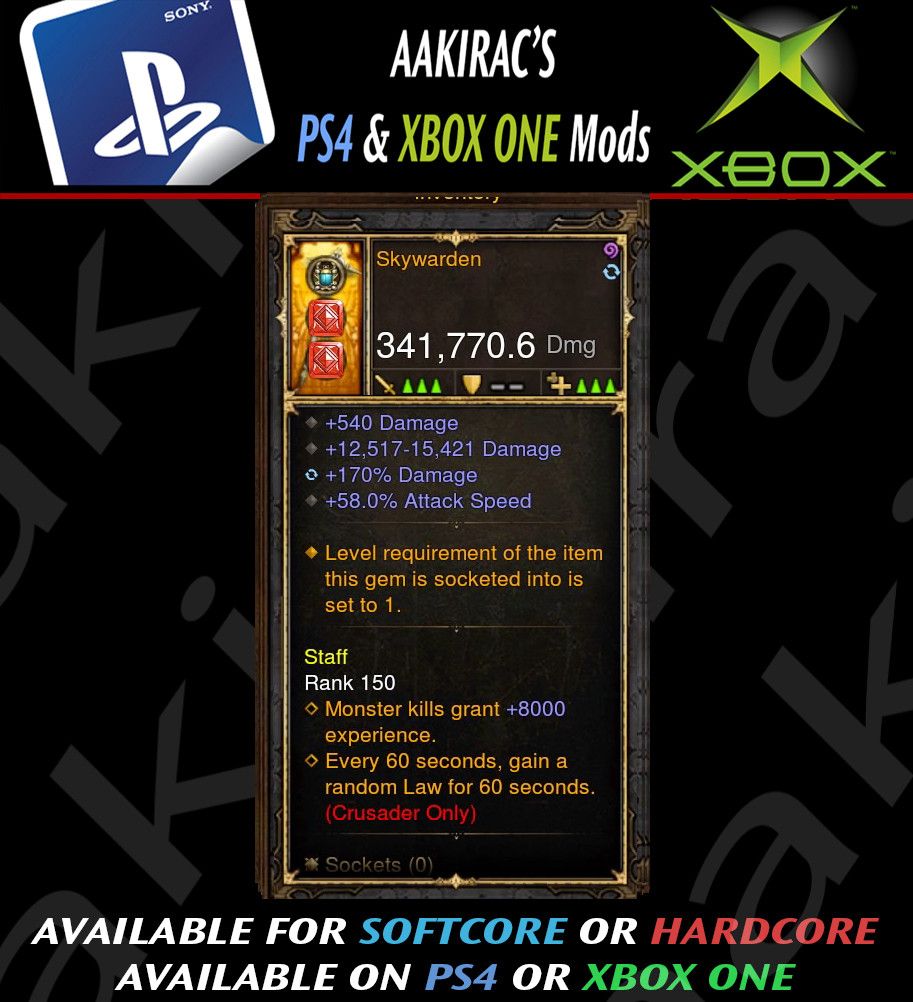 Sky Warden 341k Sword Modded Weapon-Diablo 3 Mods - Playstation 4, Xbox One, Nintendo Switch