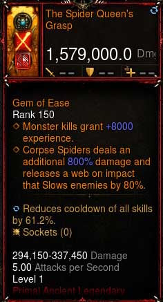 [Primal-Ethereal Infused] 2.7.2 - 1,579,000 DPS Acutal DPS The Spider Queens Grasp II Diablo 3 Mods ROS Seasonal and Non Seasonal Save Mod - Modded Items and Gear - Hacks - Cheats - Trainers for Playstation 4 - Playstation 5 - Nintendo Switch - Xbox One