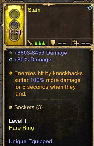 Knockback increases damage by 100% Modded Ring (Unsocketed) Stain-Diablo 3 Mods - Playstation 4, Xbox One, Nintendo Switch