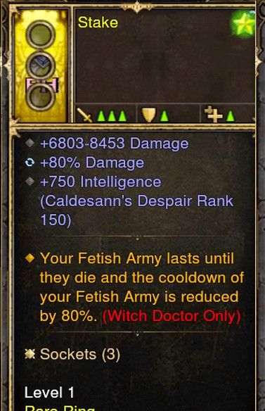 Fetishs Last until they Die Witch Doctor Modded Ring (Unsocketed) Stake - Diablo 3 Mods Store - Seasonal and non-seasonal - Modded Items and Gear for PlayStation 4, PlayStation 5, Nintendo Switch, and Xbox One