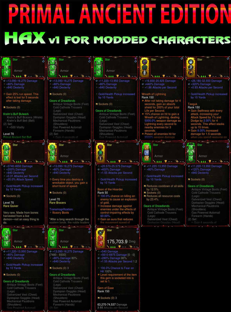 [Primal Ancient] Hax v1 2.6.9 Strafe Speed Dreadlands Demon Hunter Star-Modded Sets-Diablo 3 Mods ROS-Akirac Diablo 3 Mods Seasonal and Non Seasonal Save Mod - Modded Items and Sets Hacks - Cheats - Trainer - Editor for Playstation 4-Playstation 5-Nintendo Switch-Xbox One