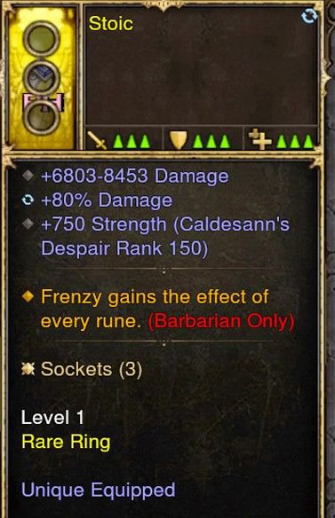 Frenzy Gains Every Rune Barbarian Modded Ring (Unsocketed) Stoic Diablo 3 Mods ROS Seasonal and Non Seasonal Save Mod - Modded Items and Gear - Hacks - Cheats - Trainers for Playstation 4 - Playstation 5 - Nintendo Switch - Xbox One