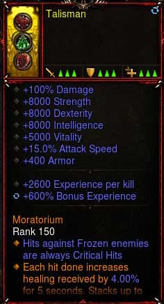 [Primal-Soulshard Infused] 600% EXP Talisman Amulet Diablo 3 Mods ROS Seasonal and Non Seasonal Save Mod - Modded Items and Gear - Hacks - Cheats - Trainers for Playstation 4 - Playstation 5 - Nintendo Switch - Xbox One