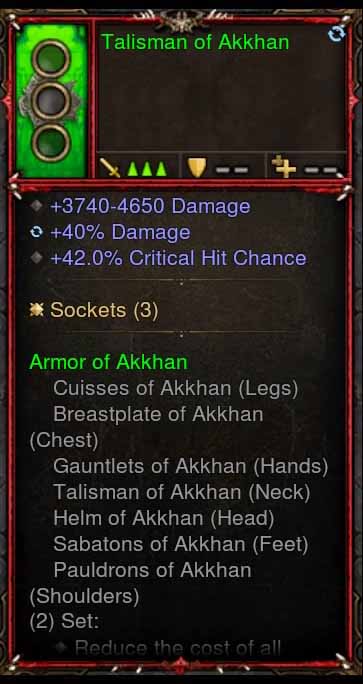 [Primal Ancient] [QUAD DPS] Talisman of Akkhan Amulet 42% Crit, 40% Damage Diablo 3 Mods ROS Seasonal and Non Seasonal Save Mod - Modded Items and Gear - Hacks - Cheats - Trainers for Playstation 4 - Playstation 5 - Nintendo Switch - Xbox One