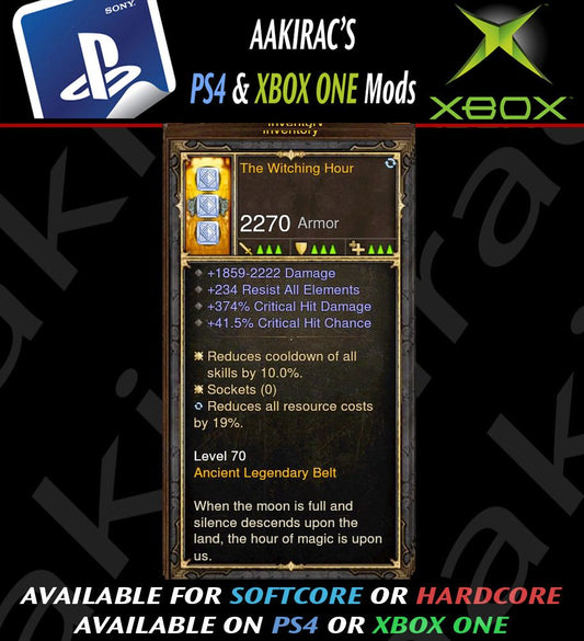 Ps4 Diablo 3 Mods Xbox One - Witching Hour 374% CHD / 41% CC Modded Belt Diablo 3 Mods ROS Seasonal and Non Seasonal Save Mod - Modded Items and Gear - Hacks - Cheats - Trainers for Playstation 4 - Playstation 5 - Nintendo Switch - Xbox One