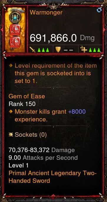 [Primal Ancient] 691k DPS Warmonger - Diablo 3 Mods Store - Seasonal and non-seasonal - Modded Items and Gear for PlayStation 4, PlayStation 5, Nintendo Switch, and Xbox One