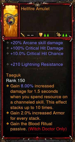 [Primal Ancient] Fake Legit Hellfire Amulet Witch Doctor Blood Ritual Passive-Diablo 3 Mods - Playstation 4, Xbox One, Nintendo Switch