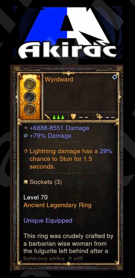 Wyrdward 6.8k-8.5k Damage, 79% Damage Modded Ring (Unsocketed)-Diablo 3 Mods - Playstation 4, Xbox One, Nintendo Switch