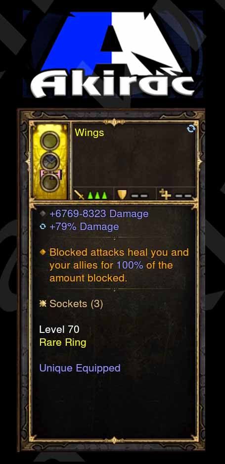 Blocks Heal you and your Allies by 100% of Block Amount Modded Ring (Unsocketed) Wings - Diablo 3 Mods Store - Seasonal and non-seasonal - Modded Items and Gear for PlayStation 4, PlayStation 5, Nintendo Switch, and Xbox One