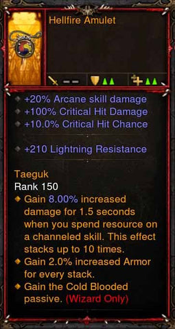 [Primal Ancient] Fake Legit Hellfire Amulet Wizard Cold Blooded Passive-Diablo 3 Mods - Playstation 4, Xbox One, Nintendo Switch