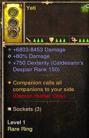 Spawn All Pets Demon Hunter Modded Ring (Unsocketed) Yeti-Diablo 3 Mods - Playstation 4, Xbox One, Nintendo Switch